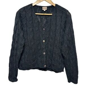 Beyond Threads Cable Knit Cardigan Sweater Women Medium Alpaca Wool Made in Peru